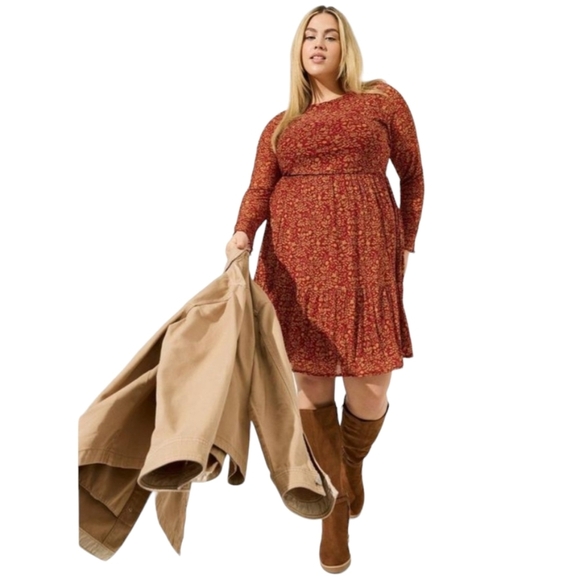 torrid Dresses & Skirts - Torrid Ruffled Mini Dress - Mesh Ditsy Floral Pattern in Orange & Red